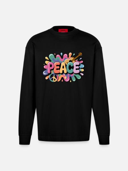 PEACE – Psychedelic - Heavyweight Oversized Organic Longsleeve Shirt Made in EU - SOLID BLACK