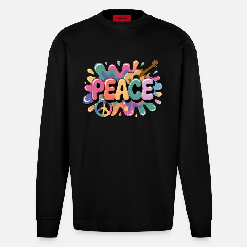 PEACE – Psychedelic - Heavyweight Oversized Organic Longsleeve Shirt Made in EU - SOLID BLACK