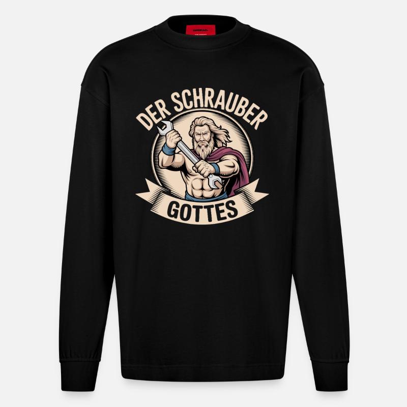 Der Schrauber Gottes - Heavyweight Oversized Organic Langarmshirt Made in EU - SOLID BLACK