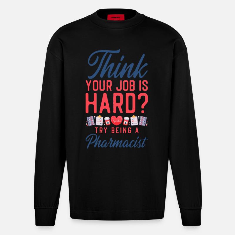 Pharmacy Tech Technician - Heavyweight Oversized Organic Langarmshirt Made in EU - SOLID BLACK