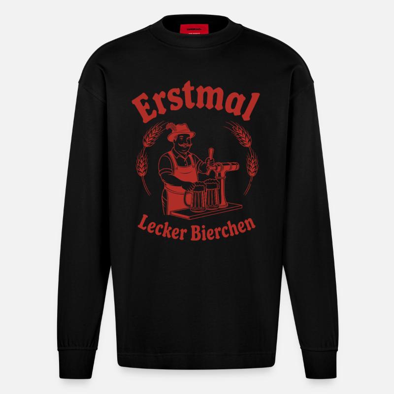 Erstmal lecker Bierchen - Heavyweight Oversized Organic Langarmshirt Made in EU - SOLID BLACK