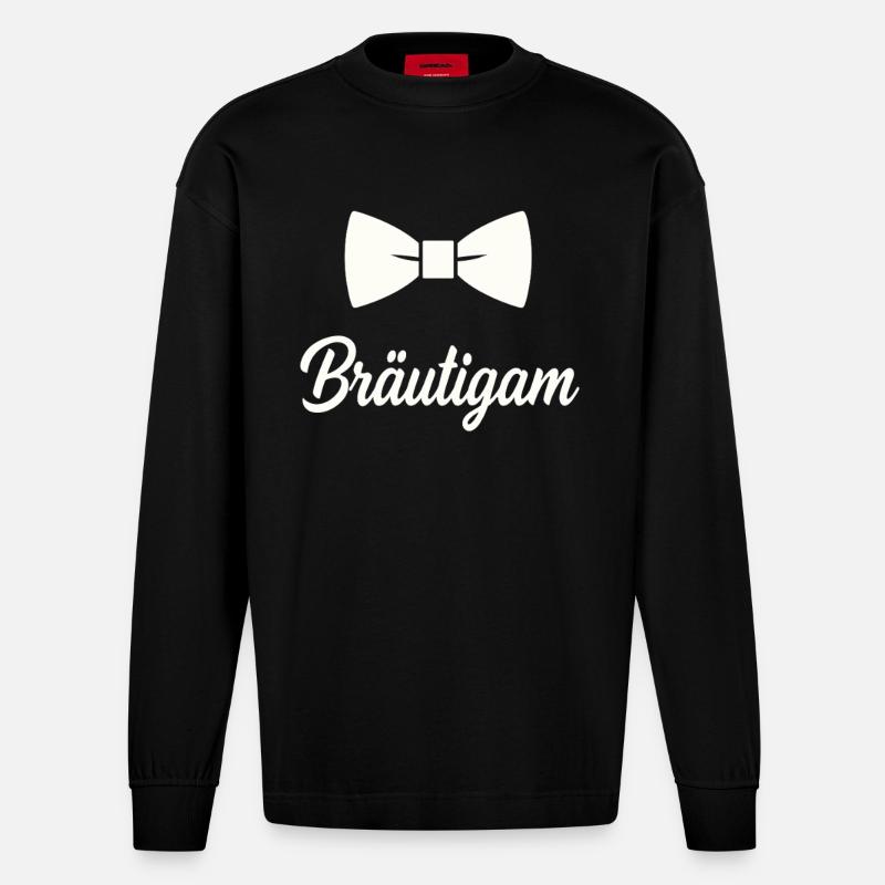 Bräutigam Fliege Hochzeit - Heavyweight Oversized Organic Langarmshirt Made in EU - SOLID BLACK
