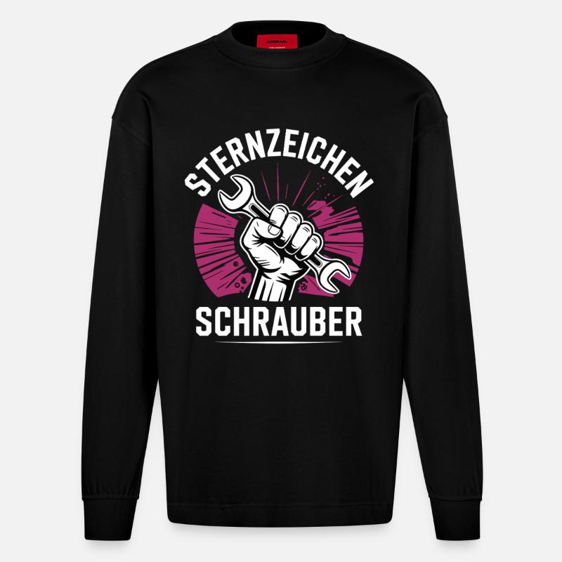 Sternzeichen Schrauber – - Heavyweight Oversized Organic Langarmshirt Made in EU - SOLID BLACK