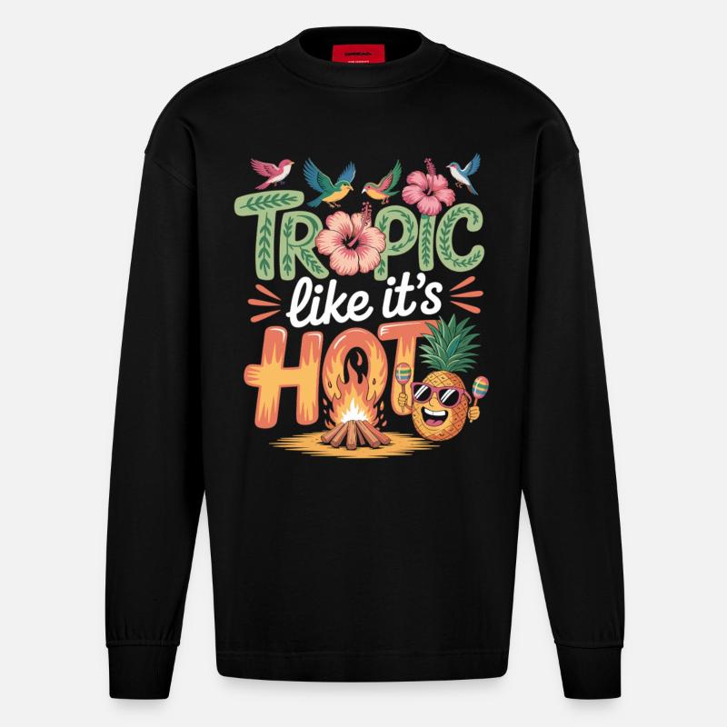 Tropique comme s’il faisait chaud - Manches longues bio épais oversize fabriqué en UE - SOLID BLACK