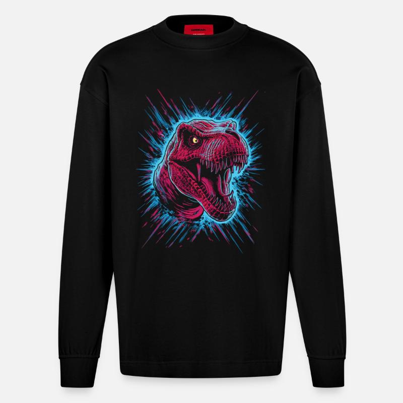 T-Rex Power pur - Heavyweight Oversized Organic Langarmshirt Made in EU - SOLID BLACK