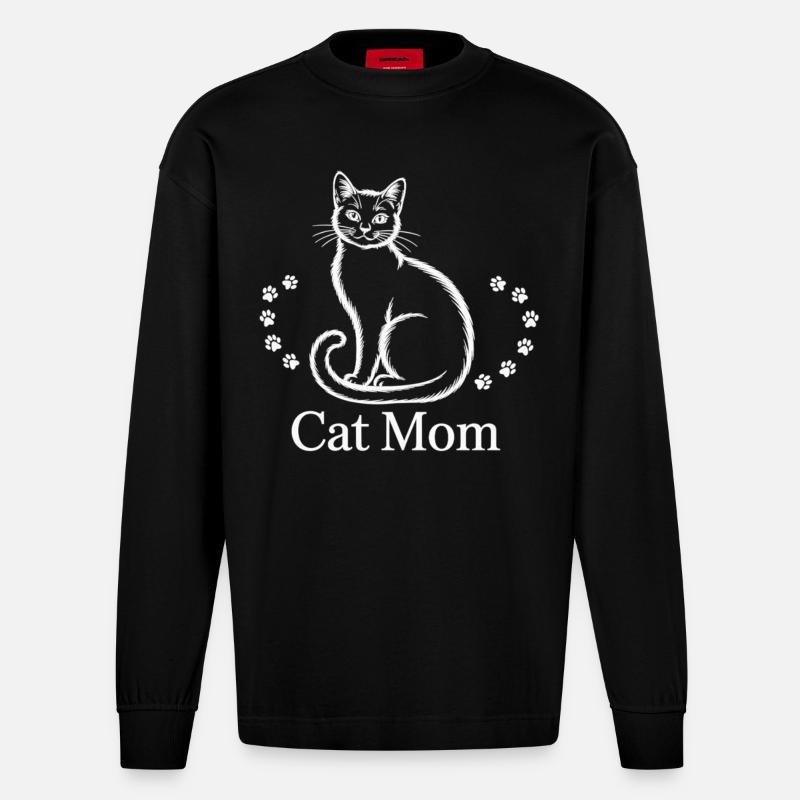 Fière maman chat - Manches longues bio épais oversize fabriqué en UE - SOLID BLACK