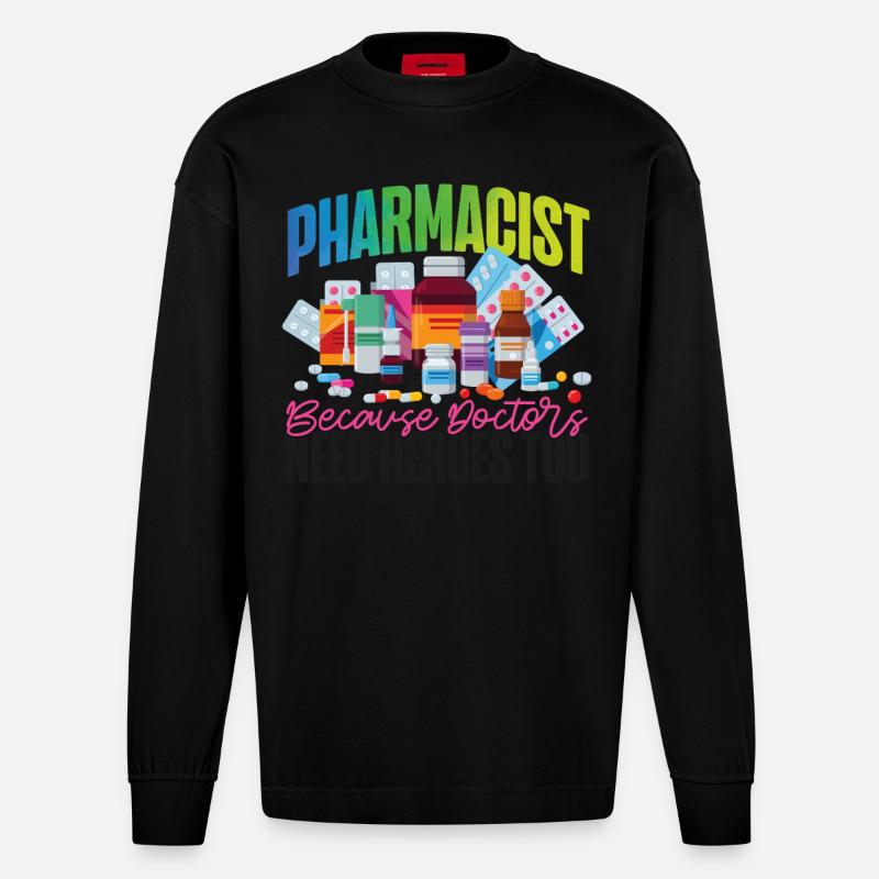 Pharmacy Tech Technician - Heavyweight Oversized Organic Langarmshirt Made in EU - SOLID BLACK
