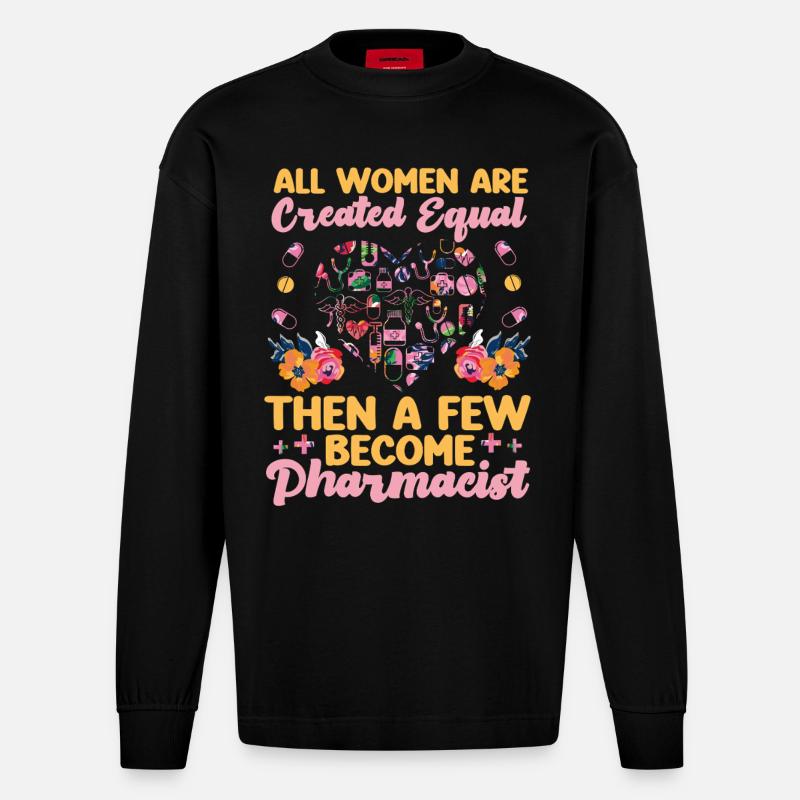 Pharmacy Tech Technician - Heavyweight Oversized Organic Longsleeve Shirt Made in EU - SOLID BLACK