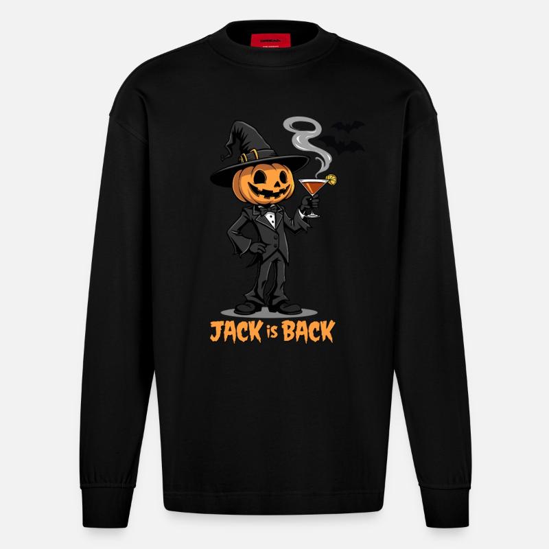 Jack is Back - Citrouille d’Halloween - Manches longues bio épais oversize fabriqué en UE - SOLID BLACK