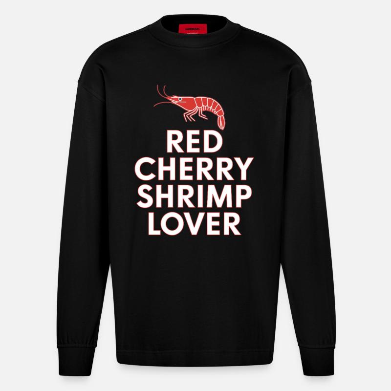 Red Cherry Shrimp Lover - Heavyweight Oversized Organic Langarmshirt Made in EU - SOLID BLACK