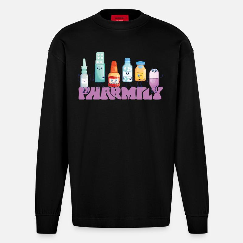 Pharmacy Tech Technician - Heavyweight Oversized Organic Langarmshirt Made in EU - SOLID BLACK