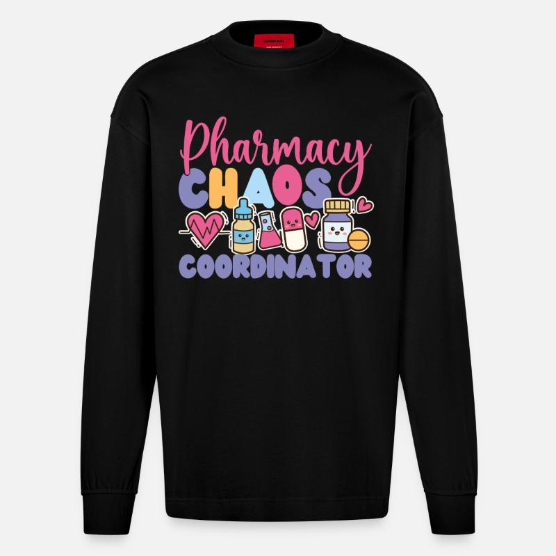 Pharmacy Tech Technician - Heavyweight Oversized Organic Langarmshirt Made in EU - SOLID BLACK