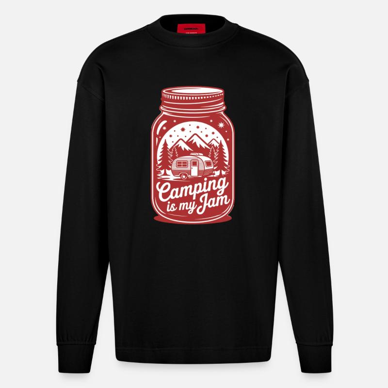 Camping is my jam - Heavyweight Oversized Organic Langarmshirt Made in EU - SOLID BLACK