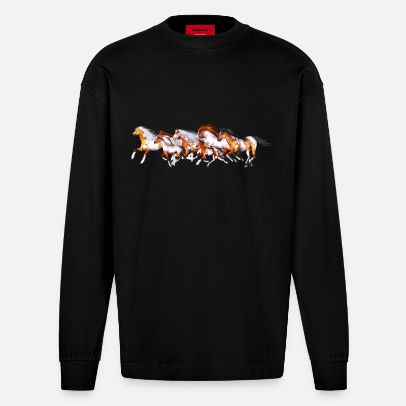 Wild Horses Herd - Heavyweight Oversized Organic Langarmshirt Made in EU - SOLID BLACK
