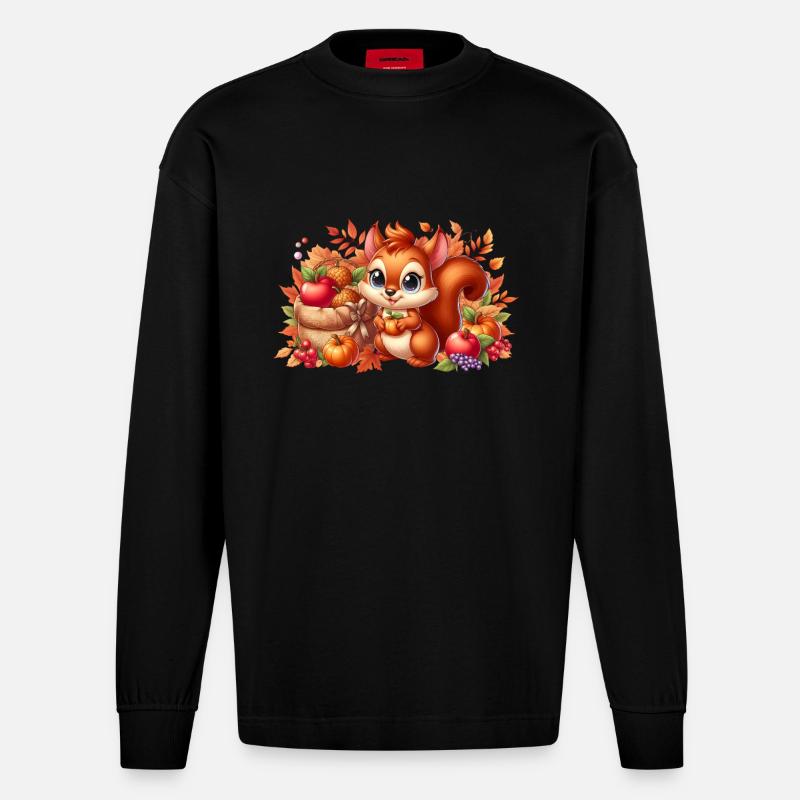 squirell autumn3 - Manches longues bio épais oversize fabriqué en UE - SOLID BLACK