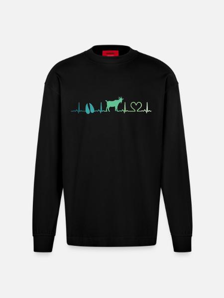 Goat heartbeat gift goats - Heavyweight Oversized Organic Longsleeve Shirt Made in EU - SOLID BLACK