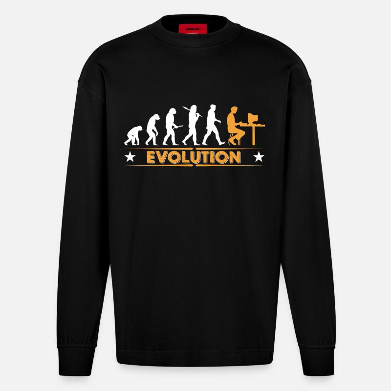 Computer Nerd Evolution - orange/weiss - Heavyweight Oversized Organic Longsleeve Shirt Made in EU - SOLID BLACK