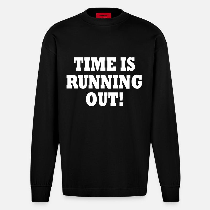 time is running out - Manches longues bio épais oversize fabriqué en UE - SOLID BLACK