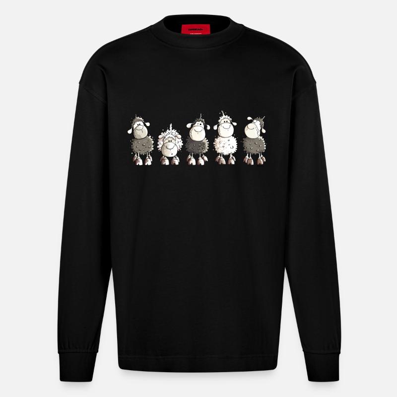 Funny Sheep - Schaf - Schafe - Heavyweight Oversized Organic Langarmshirt Made in EU - SOLID BLACK