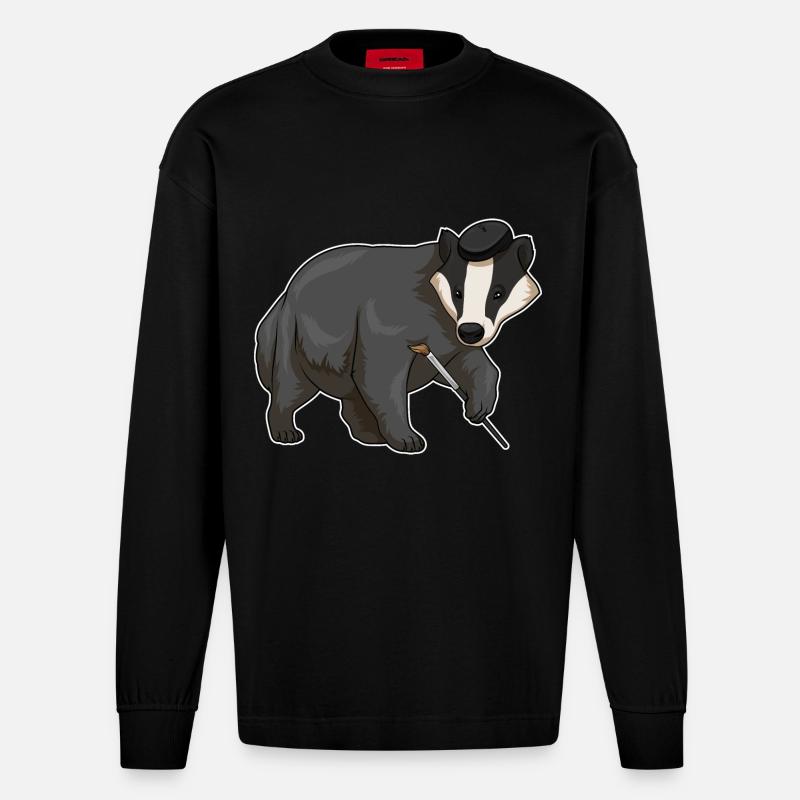Honigdachs Malen Pinsel - Heavyweight Oversized Organic Langarmshirt Made in EU - SOLID BLACK