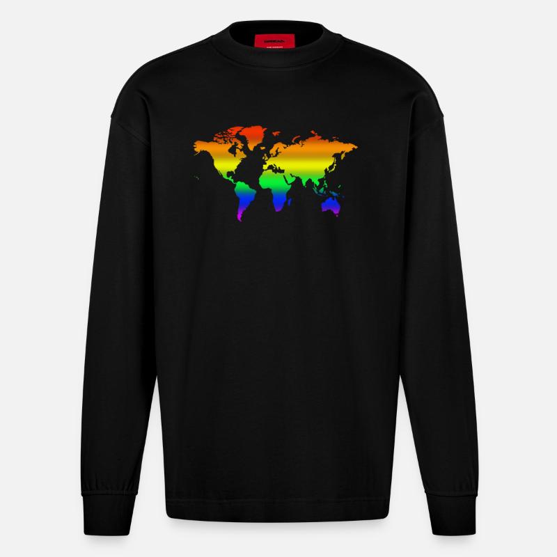 Regenbogen Welt - Heavyweight Oversized Organic Langarmshirt Made in EU - SOLID BLACK