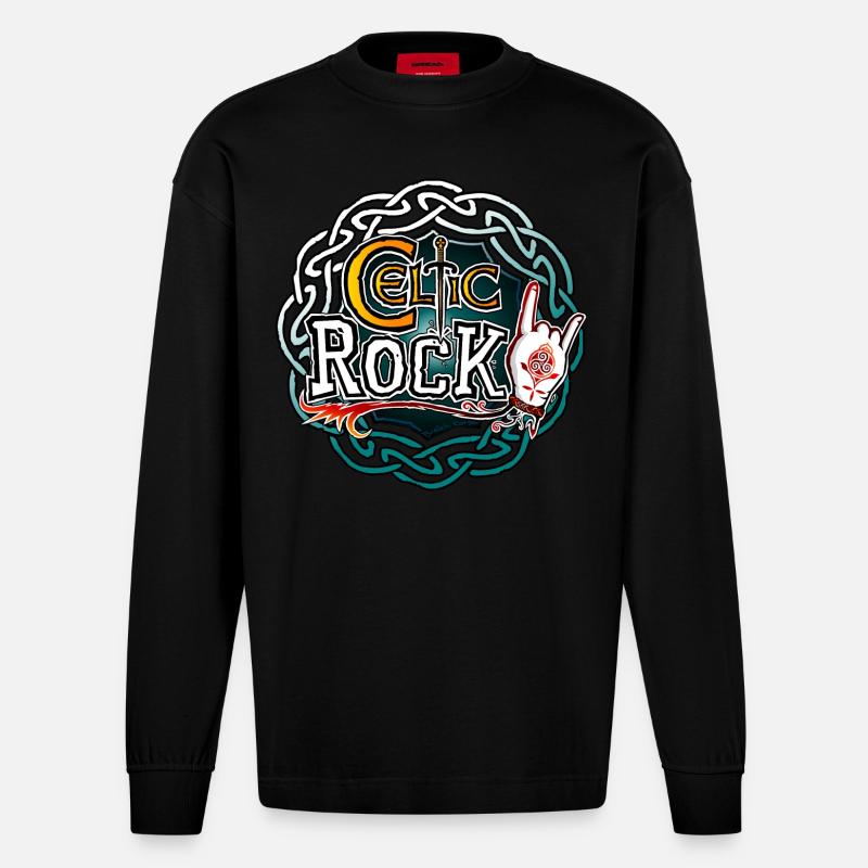 Keltischer Rock - Heavyweight Oversized Organic Langarmshirt Made in EU - SOLID BLACK