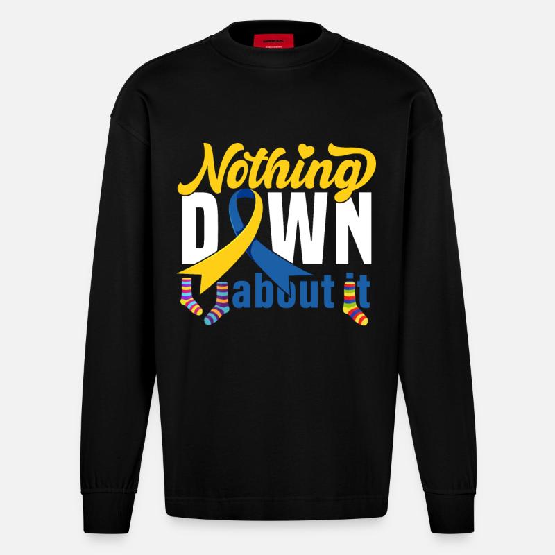 Down Syndrom Socke Geschenk - Heavyweight Oversized Organic Langarmshirt Made in EU - SOLID BLACK