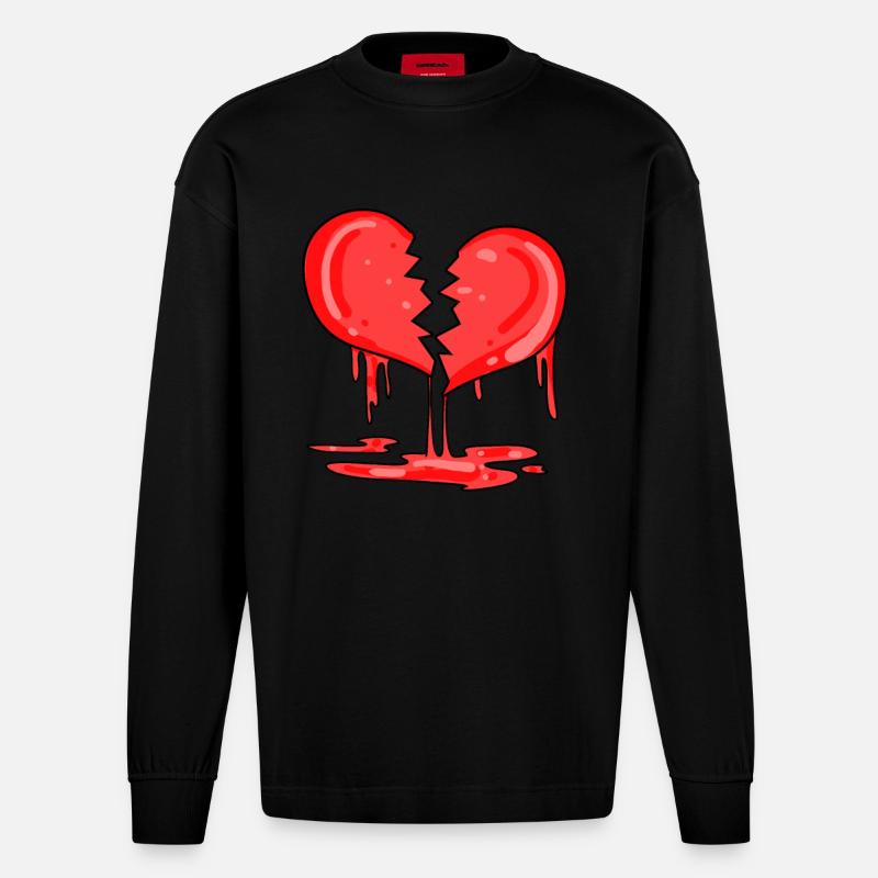 Cœur brisé - Manches longues bio épais oversize fabriqué en UE - SOLID BLACK