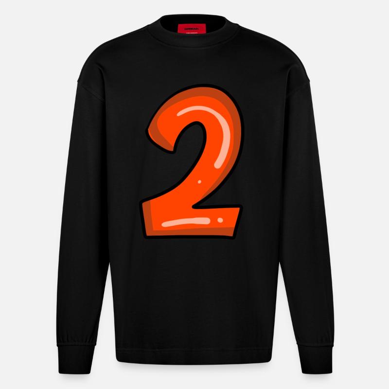 2 rot - Heavyweight Oversized Organic Langarmshirt Made in EU - SOLID BLACK