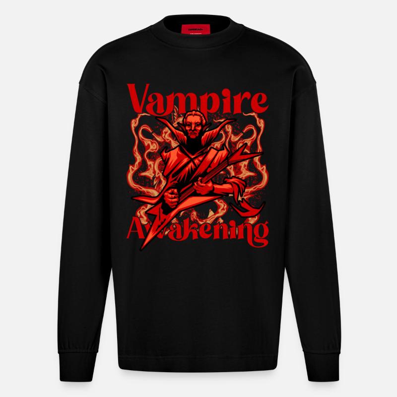 Vampire Awakening - Heavyweight Oversized Organic Langarmshirt Made in EU - SOLID BLACK