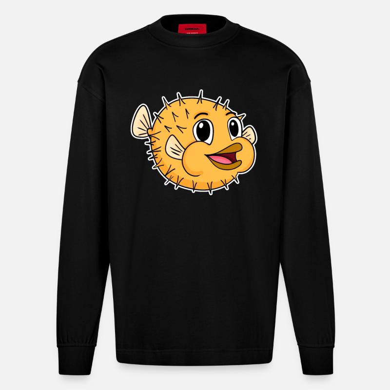 Poisson hérisson - Manches longues bio épais oversize fabriqué en UE - SOLID BLACK