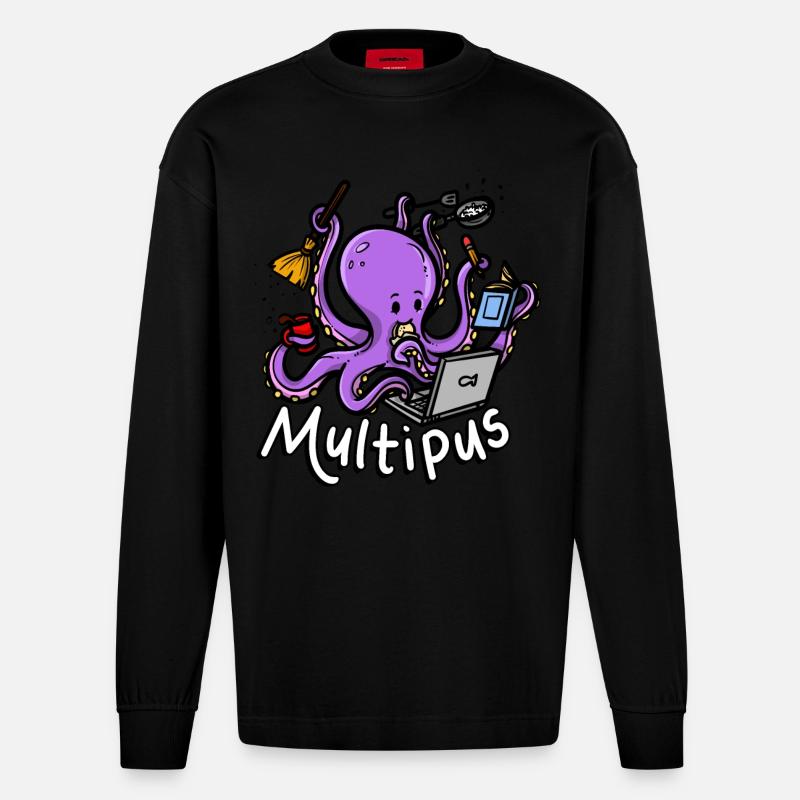 Multipus Multitâche Octopus - Manches longues bio épais oversize fabriqué en UE - SOLID BLACK
