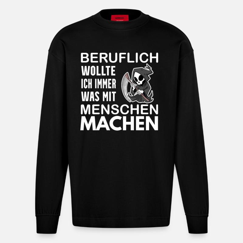 Sensenmann lustiger Spruch - Heavyweight Oversized Organic Langarmshirt Made in EU - SOLID BLACK