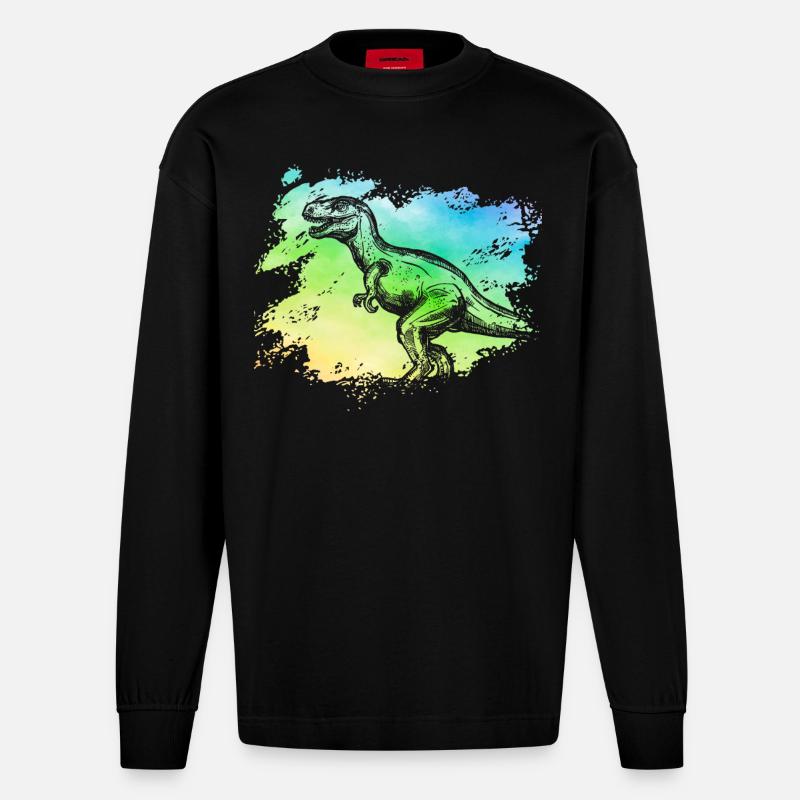 Dinosaurier - Heavyweight Oversized Organic Langarmshirt Made in EU - SOLID BLACK