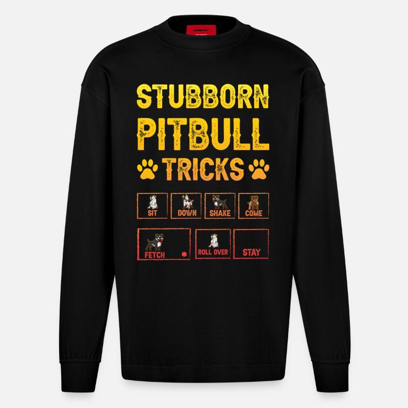 Stubborn pitbull tricks - Heavyweight Oversized Organic Langarmshirt Made in EU - SOLID BLACK