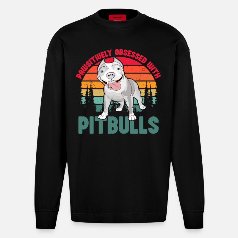 Pawsitivley obsessed with Pitbulls - Heavyweight Oversized Organic Langarmshirt Made in EU - SOLID BLACK