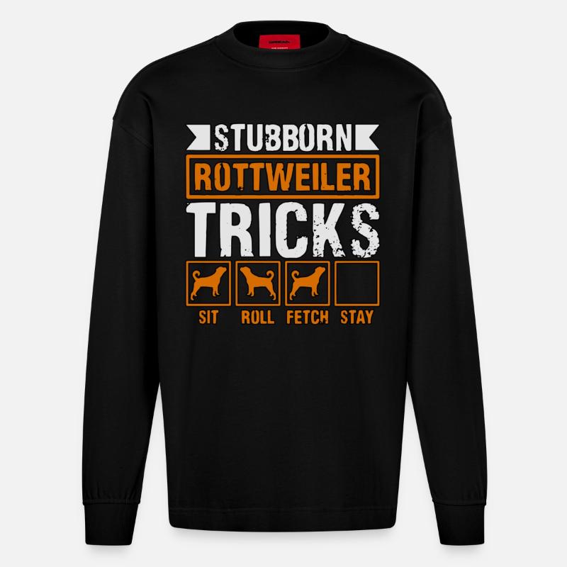Stubborn Rottweiler Tricks - Heavyweight Oversized Organic Langarmshirt Made in EU - SOLID BLACK