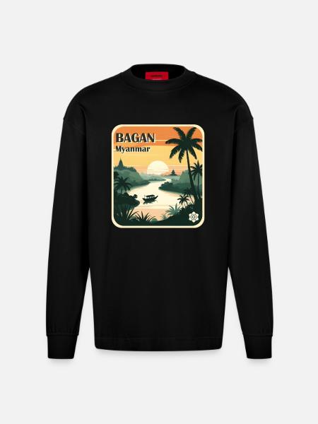 Bagan, Myanmar - Heavyweight Oversized Organic Longsleeve Shirt Made in EU - SOLID BLACK