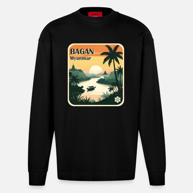 Bagan Myanmar - Heavyweight Oversized Organic Langarmshirt Made in EU - SOLID BLACK