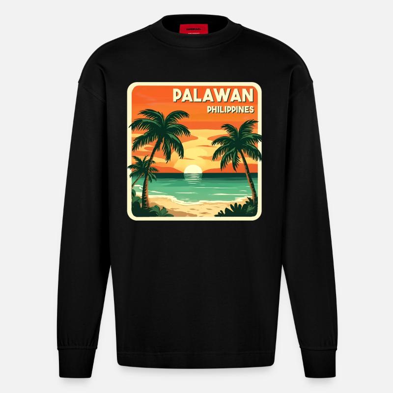 Palawan Philippines - Heavyweight Oversized Organic Langarmshirt Made in EU - SOLID BLACK
