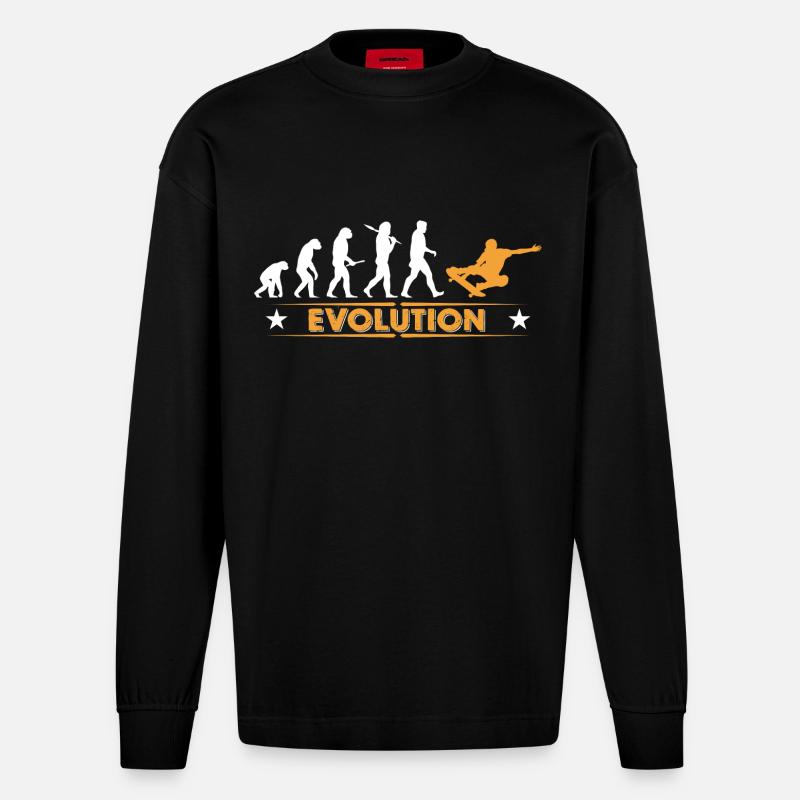 Skateboard Evolution - orange/weiss - Heavyweight Oversized Organic Longsleeve Shirt Made in EU - SOLID BLACK
