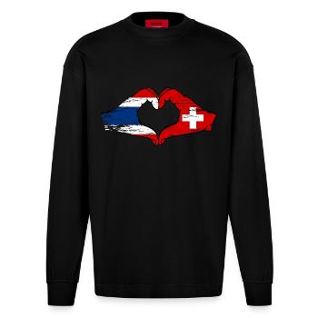 Thailand Schweiz Flagge Hände Herzform used - Heavyweight Oversized Organic Langarmshirt Made in EU - SOLID BLACK - Vorne