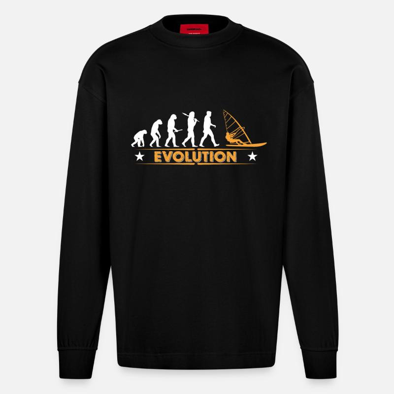 Windsurfing evolution - orange/white - Heavyweight Oversized Organic Longsleeve Shirt Made in EU - SOLID BLACK