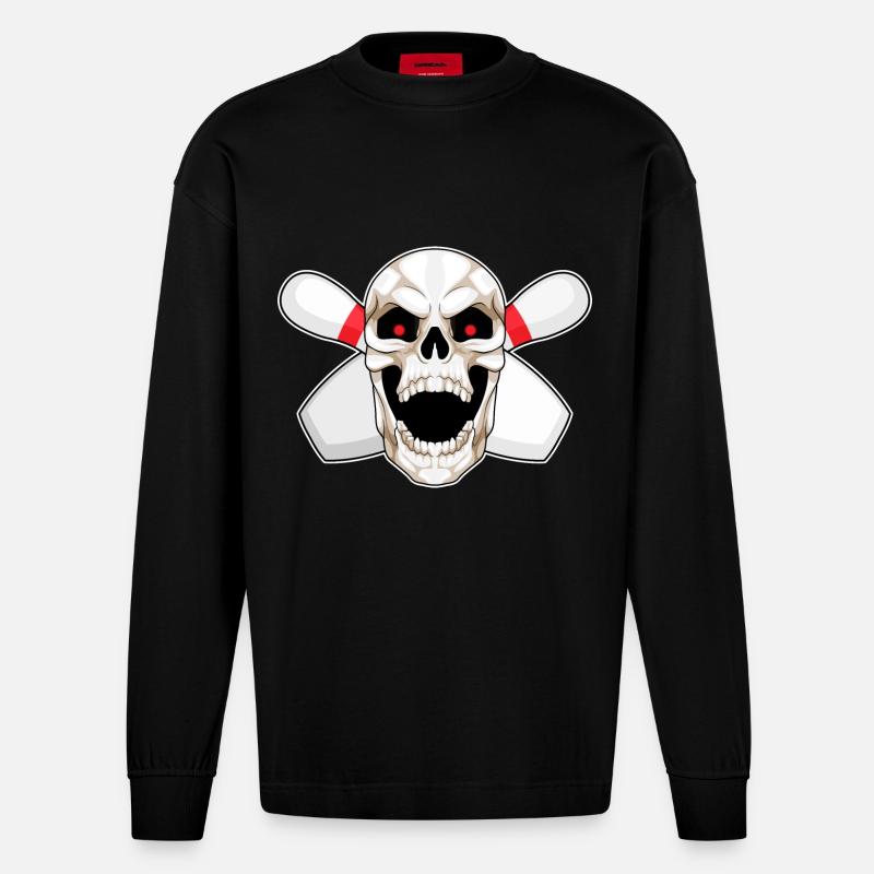 Skull Bowling Bowling Épingle - Manches longues bio épais oversize fabriqué en UE - SOLID BLACK