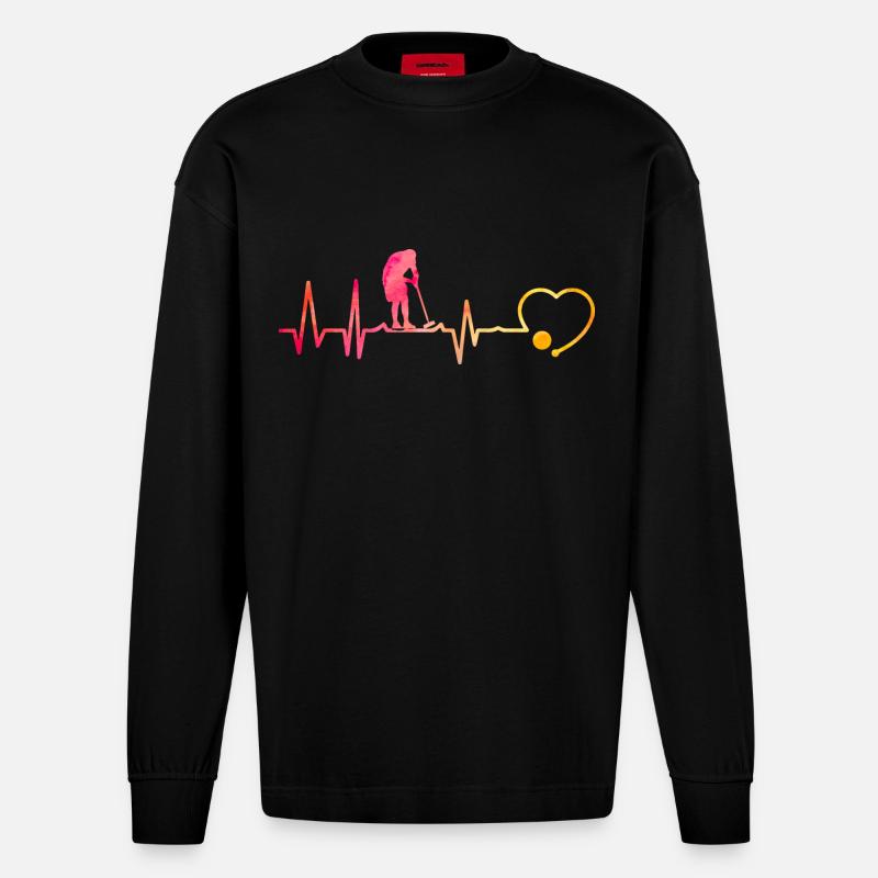 Krocket Herzschlag - Heavyweight Oversized Organic Langarmshirt Made in EU - SOLID BLACK