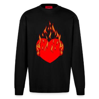 Heart, Fire, Flame, Inferno, Love, Love, Relationship, - Heavyweight Oversized Organic Longsleeve Shirt Made in EU - SOLID BLACK - Front