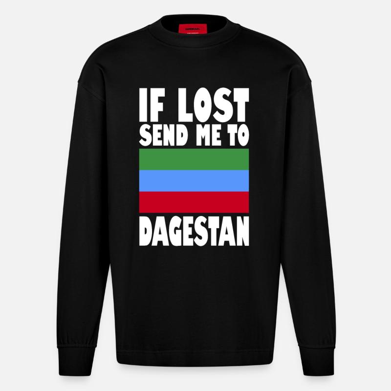Dagestan Flagge Spruch - Heavyweight Oversized Organic Langarmshirt Made in EU - SOLID BLACK