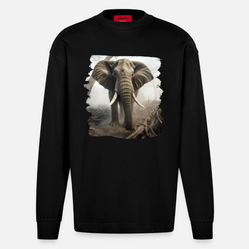 Elefanten realistic Elefant - Heavyweight Oversized Organic Langarmshirt Made in EU - SOLID BLACK