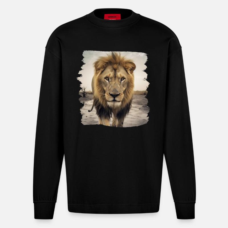 Löwen realistic Löwe - Heavyweight Oversized Organic Langarmshirt Made in EU - SOLID BLACK