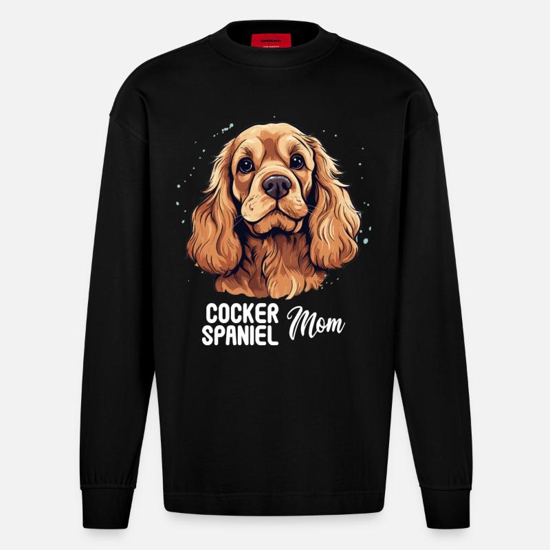 Hund Cocker Spaniel - Heavyweight Oversized Organic Langarmshirt Made in EU - SOLID BLACK
